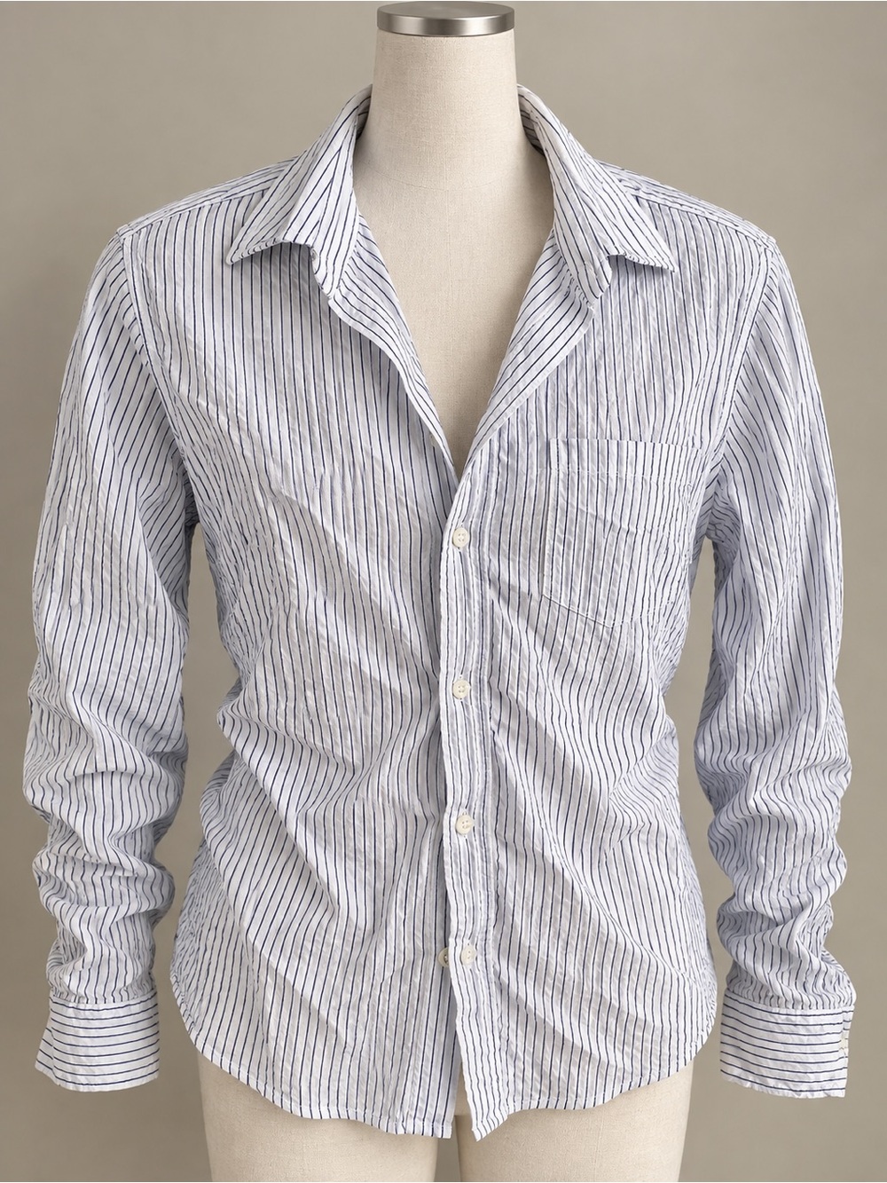 Frank & Eileen Men's White Shirt with Navy Pinstripes